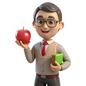 gorgeous tranquil geometric Tired teacher, holding apple, with Transparent Background premium png