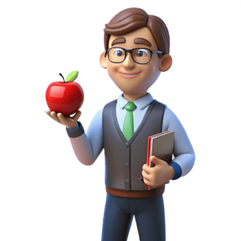 unforgettable tropical Tired teacher, holding apple, with Transparent Background refined png