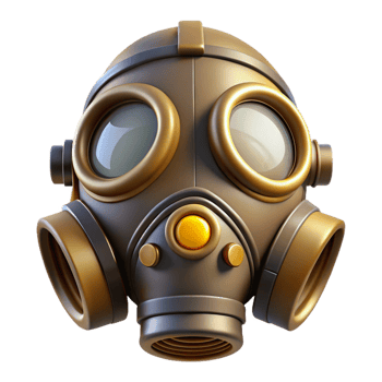 stunning bold minimalist Hyper-specific, concept art style isolated cutout of a steampunk gas mask with brass fittings and tinted lenses Ultra-detailed with Transparent Background top-tier png