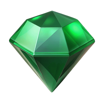 serene whimsical mid-century A single, polished gemstone, emerald green with Transparent Background museum quality png