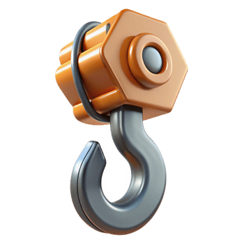 dazzling reflective tropical Construction crane hook, heavy duty steel with Transparent Background expertly shot png