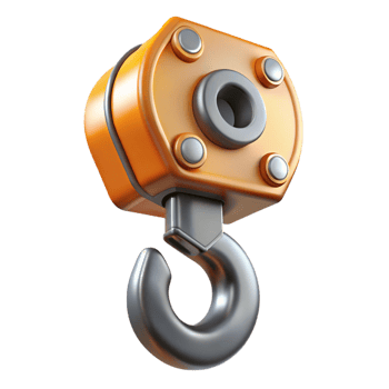 timeless futuristic Construction crane hook, heavy duty steel with Transparent Background handcrafted png