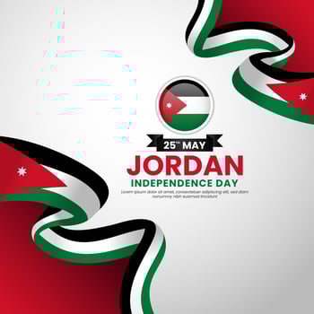 Jordan independence day greeting card, square banner background with realistic 3D National flag vector