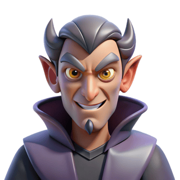 joyful magnificent Evil villain, menacing expression, with Transparent Background handcrafted png