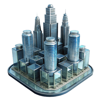 wonderful abstract High Tech City Isolated with Glass Towers professional png
