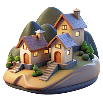 impressive artistic Hillside Houses Cutout Tranquil Evening Scene Isolated professional png