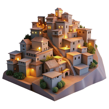 extraordinary modern Hillside Town at Dusk Cutout Transparent Background premium png