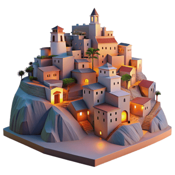 stunning abstract Hillside Town at Dusk Cutout Transparent Background high resolution png