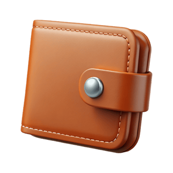 gorgeous playful bohemian Photorealistic, ultra-detailed isolated cutout of a single brown leather wallet closed Isolated cutout with Transparent Background exclusive png
