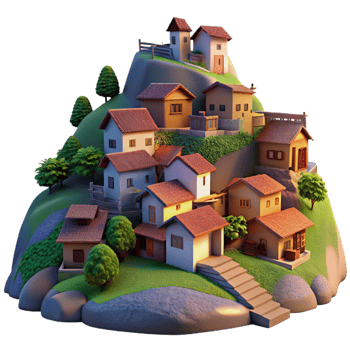 magnificent abstract Hillside Village at Dusk Transparent Background exclusive png