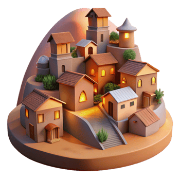 stunning classic Hillside Village at Dusk Transparent Background genuine png