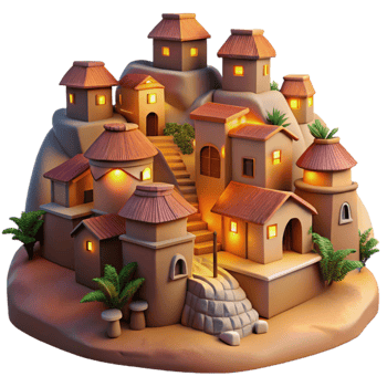 wonderful creative Hillside Village at Dusk Transparent Background authentic png
