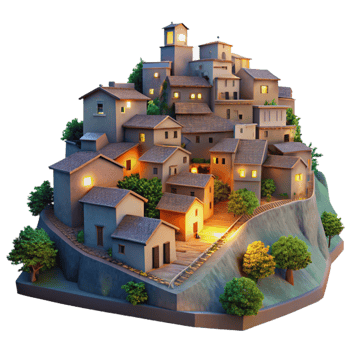 elegant abstract Hillside Village at Dusk Transparent Background original png