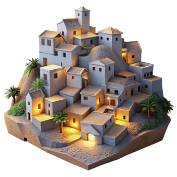 wonderful vintage Hillside Village at Dusk Transparent Background png