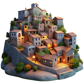 elegant modern Hillside Village at Twilight Cutout Transparent Background original png