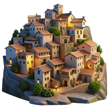 elegant classic Hillside Village at Twilight Cutout Transparent Background high quality png