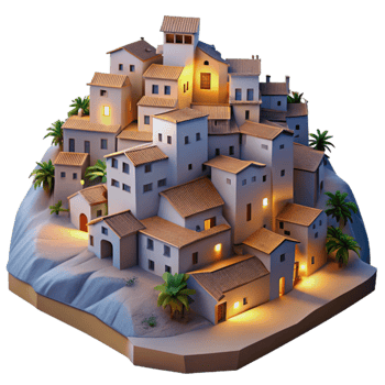 elegant artistic Hillside Village at Twilight Cutout Transparent Background original png