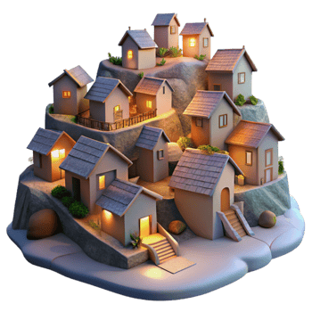wonderful modern Hillside Village at Twilight Cutout Transparent Background high resolution png