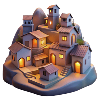 extraordinary vintage Hillside Village Cutout Evening Glow Transparent Background original png