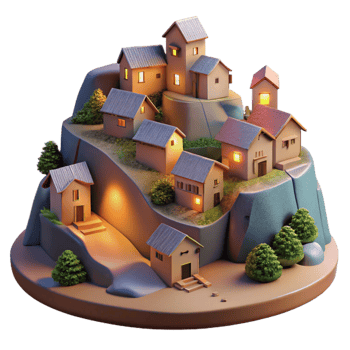 wonderful vintage Hillside Village Cutout Evening Glow Transparent Background authentic png