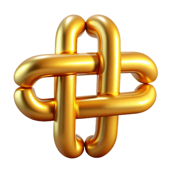 extraordinary nostalgic modern A stylized hashtag symbol made of intertwined golden chains with Transparent Background refined png