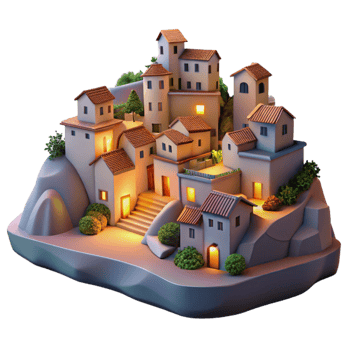 beautiful vintage Hillside Village Cutout Evening Glow Transparent Background png
