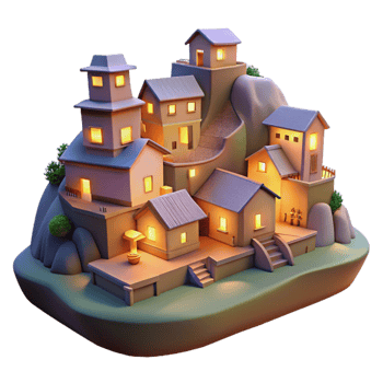 stunning traditional Hillside Village Cutout Evening Glow Transparent Background png