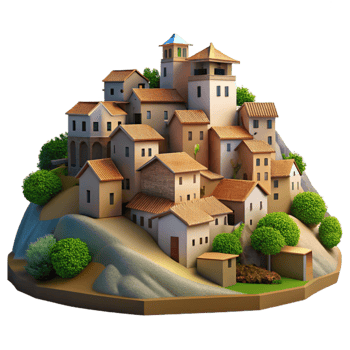extraordinary abstract Hillside Village Isolated Softly Lit Scene Transparent Background genuine png