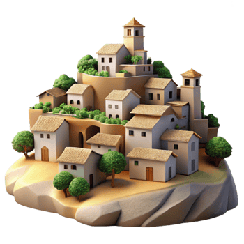 stunning rustic Hillside Village Isolated Softly Lit Scene Transparent Background exclusive png