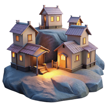 wonderful rustic Hilltop Houses at Dusk Cutout Transparent Background detailed png