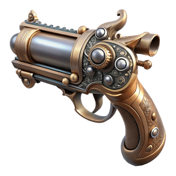 inspired traditional Ultra-detailed, hyper-specific professional render of a steampunk pistol with ornate engravings and pearl grips Isolated cutout with Transparent Background 8K png