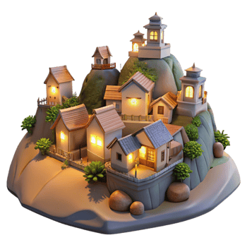 elegant abstract Hilltop Town Isolated Evening Glow Transparent Background premium png