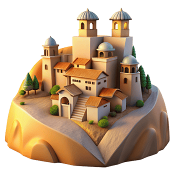 dramatic classic Hilltop Village Cutout Golden Hour Lighting Transparent Background original png