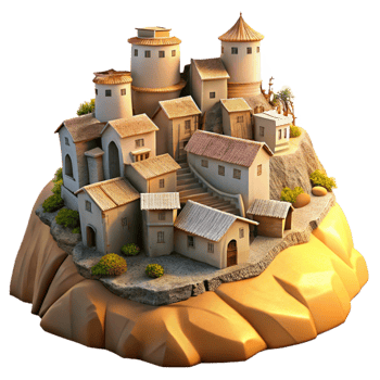 magnificent rustic Hilltop Village Cutout Golden Hour Lighting Transparent Background original png