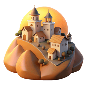 beautiful modern Hilltop Village Cutout Golden Hour Lighting Transparent Background premium png