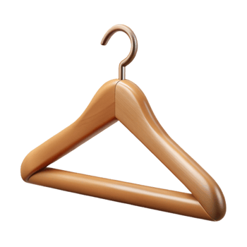 exceptional minimalist Hyper-specific professional render of a single blank wooden clothes hanger Isolated cutout with Transparent Background high quality png