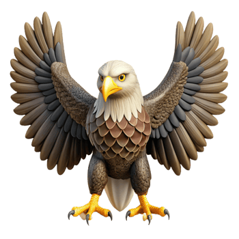 glorious playful baroque Majestic bald eagle, wings spread, with Transparent Background studio quality png