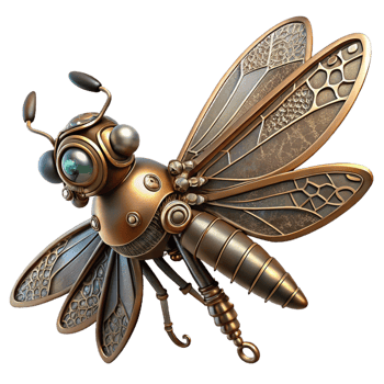 memorable organic Concept art style, hyper-specific, ultra-detailed render of a steampunk dragonfly with mechanical wings and gears Isolated cutout with Transparent Background museum quality png