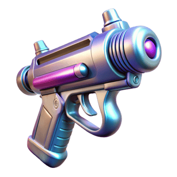 rare avant-garde Ultra-detailed, concept art style, isolated cutout of a futuristic, laser pistol, chrome finish with Transparent Background elite png