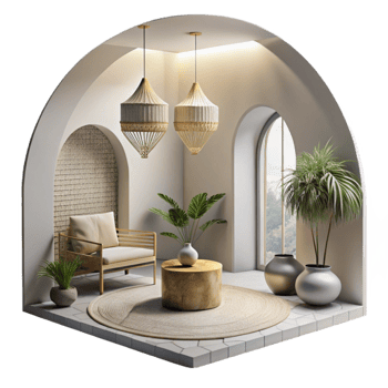 serene classic Interior Space with Light and Shadow Cutout original png