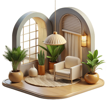 dramatic artistic Interior with Natural Light and Shadows Isolated premium png