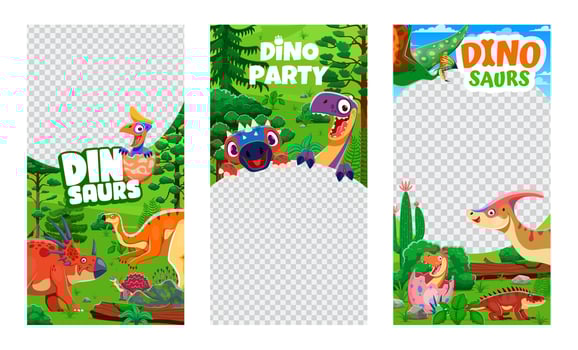 Kids party flyer templates with cute dinosaurs vector