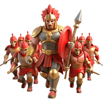 dazzling futuristic A passionate Ares leading his warriors into battle, clad in blood red armor, intense and violent, gallery standard png