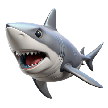 enchanting distinctive Great white shark, swimming, jaws open, with Transparent Background png