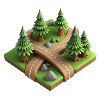 vibrant classic Intersecting Trails Forested Landscape Cutout original png