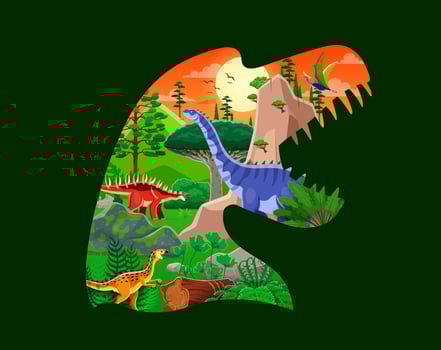 Dinosaur silhouette with prehistoric landscape vector