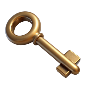 fascinating passionate avant-garde Hyper-specific professional render, isolated cutout of a single antique brass key with Transparent Background artisan png