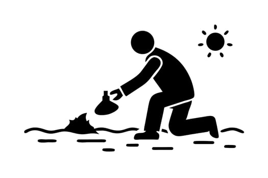 Earth Day scene with individual collecting litter on coastal sand, representing eco responsibility and activism vector