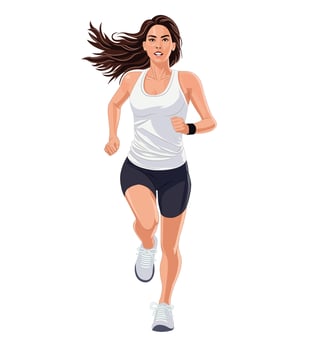young woman running exercising isolated on white background vector