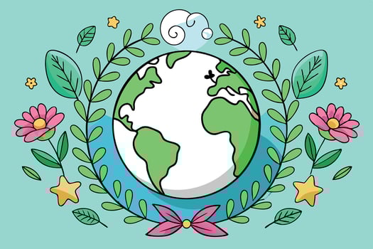 Celebrate Our Beautiful Earth Day with Flowers Leaves and Green Planet vector